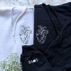 Heart Sketch Sweatshirt or Hoodie, Custom Embroidered Valentines Gifts For New Couples