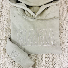 Custom Mama Neutral Varsity Sweatshirt or Hoodie - Embroidered