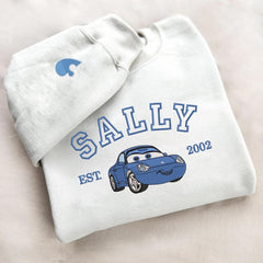 Artoon Cars Movie Embroidered Sweatshirt, McQueen Sally Mater Trending Crewneck, Cartoon Sweatshirts, Gift For Her