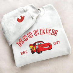Artoon Cars Movie Embroidered Sweatshirt, McQueen Sally Mater Trending Crewneck, Cartoon Sweatshirts, Gift For Her