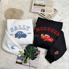 Artoon Cars Movie Embroidered Sweatshirt, McQueen Sally Mater Trending Crewneck, Cartoon Sweatshirts, Gift For Her