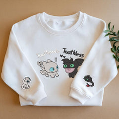 Embroidered Toothless & Toothpaste Sweatshirt, How To Drive Your Dragon Shirt, Funny Dragon Embroidered Hoodie, Gifts for Cartoon Lover