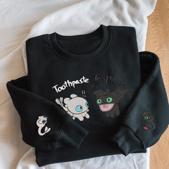 Embroidered Toothless & Toothpaste Sweatshirt, How To Drive Your Dragon Shirt, Funny Dragon Embroidered Hoodie, Gifts for Cartoon Lover