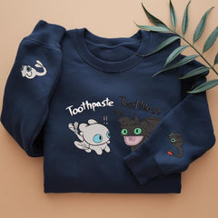 Embroidered Toothless & Toothpaste Sweatshirt, How To Drive Your Dragon Shirt, Funny Dragon Embroidered Hoodie, Gifts for Cartoon Lover