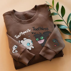 Embroidered Toothless & Toothpaste Sweatshirt, How To Drive Your Dragon Shirt, Funny Dragon Embroidered Hoodie, Gifts for Cartoon Lover