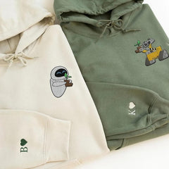 Custom Wall E And Eve Embroidered Sweatshirt, Disney Couple Embroidered Hoodie, Couple Embroidery Sweatshirt, Matching Hoodie