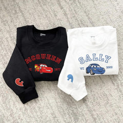 Artoon Cars Movie Embroidered Sweatshirt, McQueen Sally Mater Trending Crewneck, Cartoon Sweatshirts, Gift For Her