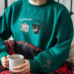 Embroidered Toothless & Toothpaste Sweatshirt, How To Drive Your Dragon Shirt, Funny Dragon Embroidered Hoodie, Gifts for Cartoon Lover