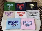 Cars Character Movie Embroidered Sweatshirt, Cartoon Sweatshirts, McQueen Sally Mater Trending Crewneck, Gift For Friends