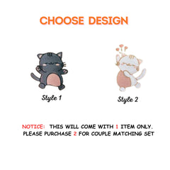 Matching Sweatshirt For Couple, Custom Embroidered Anime Cat Crewneck, Anniversary Gift For Couple