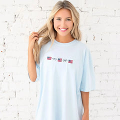 Embroidered American Flag & Bow Sweatshirt or T-Shirt – 4th of July Patriotic Apparel