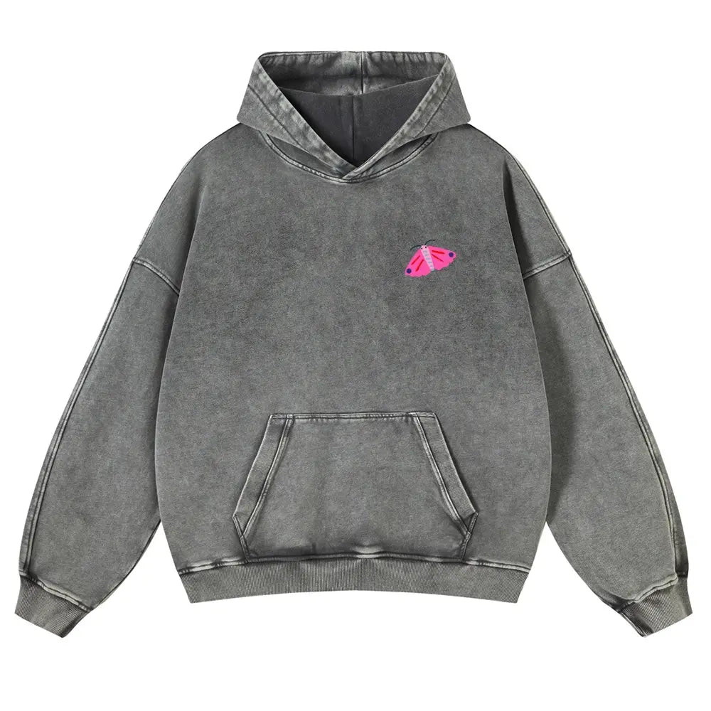 Washed Pink Bug Art Oversized Hoodie
