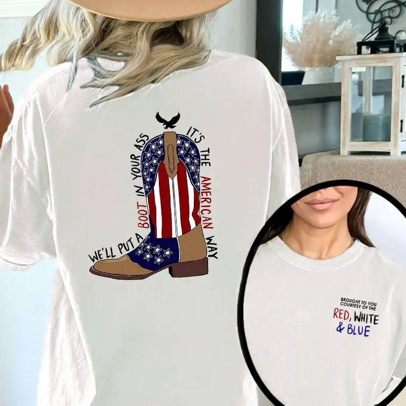 It’s The American Way Western Cowboy Boot USA Flag T-Shirt Sweatshirt | Patriotic Red White Blue Country Tee 🇺🇸