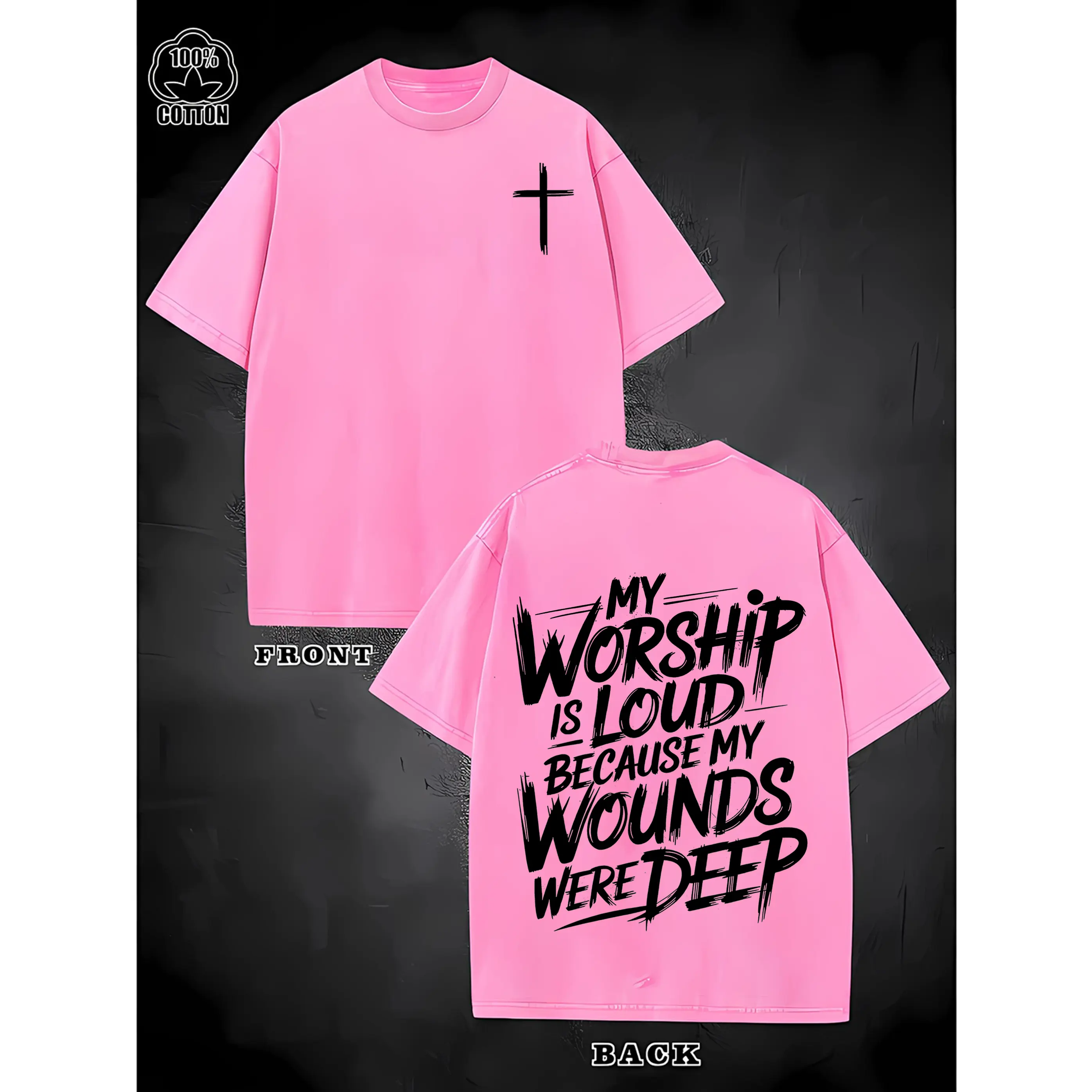 Vintage Washed Christian T-Shirt, My Worship Is Loud Because My Wounds Were Deep Faith Cross Graphic Tee, Oversized Streetwear Religious Shirt for Men