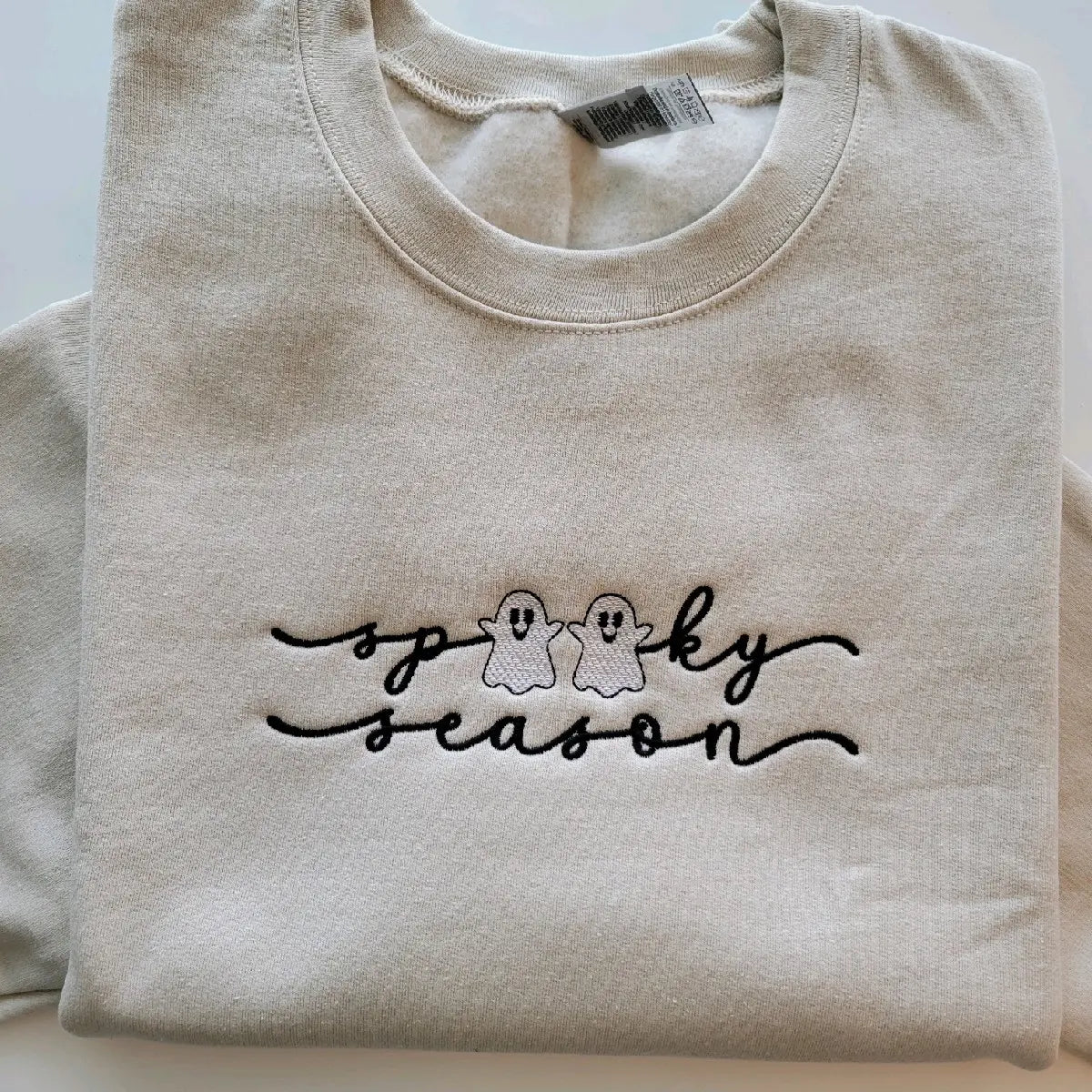 Spooky Season Cute Ghost Embroidered Crewneck Sweatshirt Hoodie T-shirt