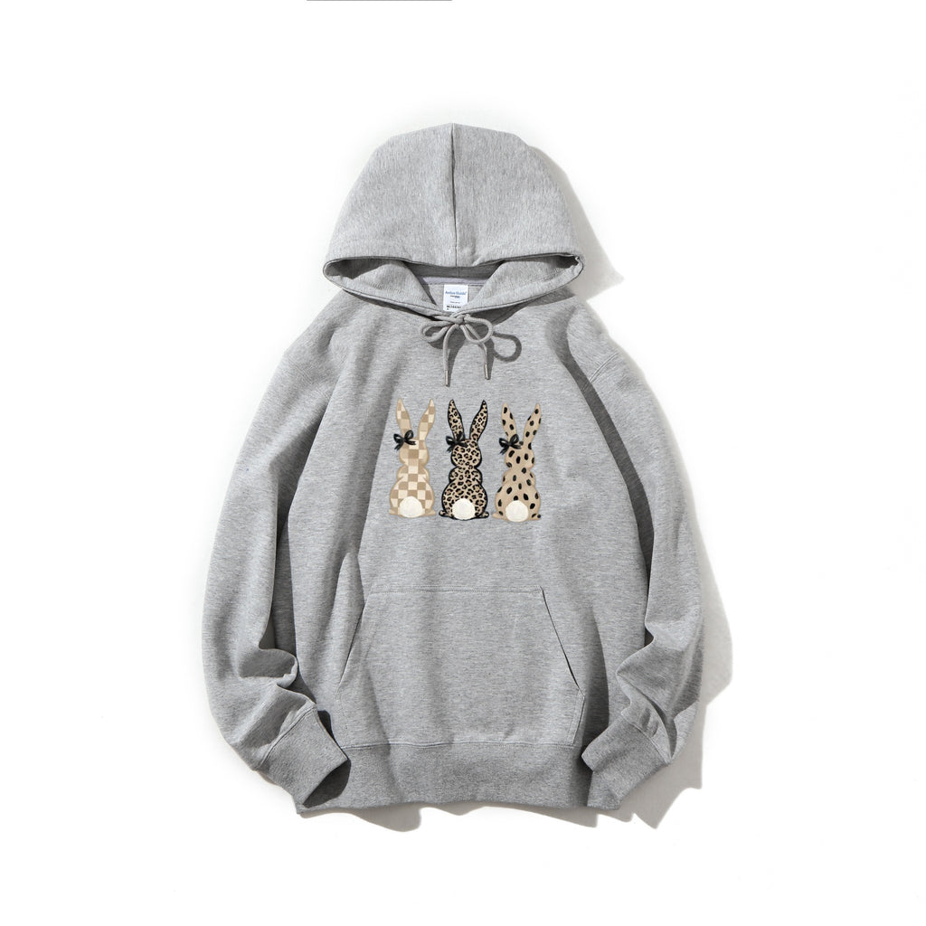 Three Cute Rabbits Short-Sleeve Hooded Sweatshirt - Holiday Gift