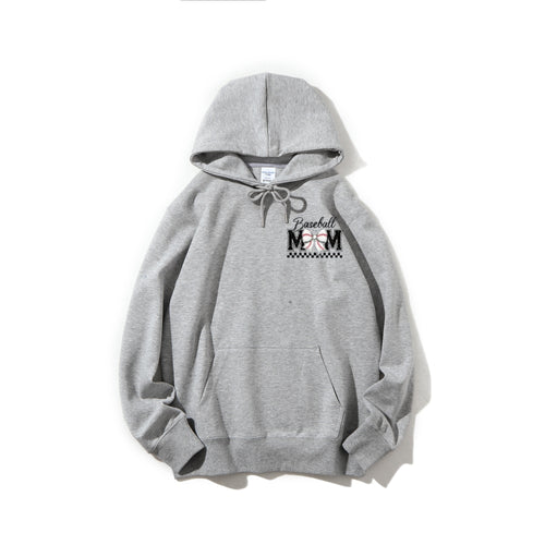Baseball Mom Hooded Sweatshirt (Short-Sleeve) — Featuring a plaid bow and baseball design, the perfect Mother’s Day gift for game day