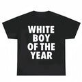 White Boy Of The Year Bold Block Letter Graphic Black T-Shirt