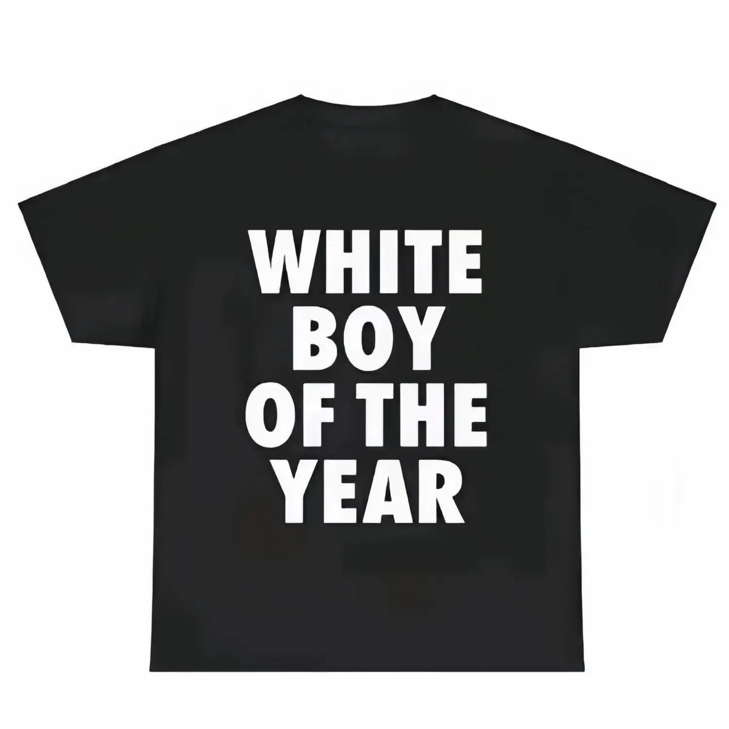White Boy Of The Year Bold Block Letter Graphic Black T-Shirt