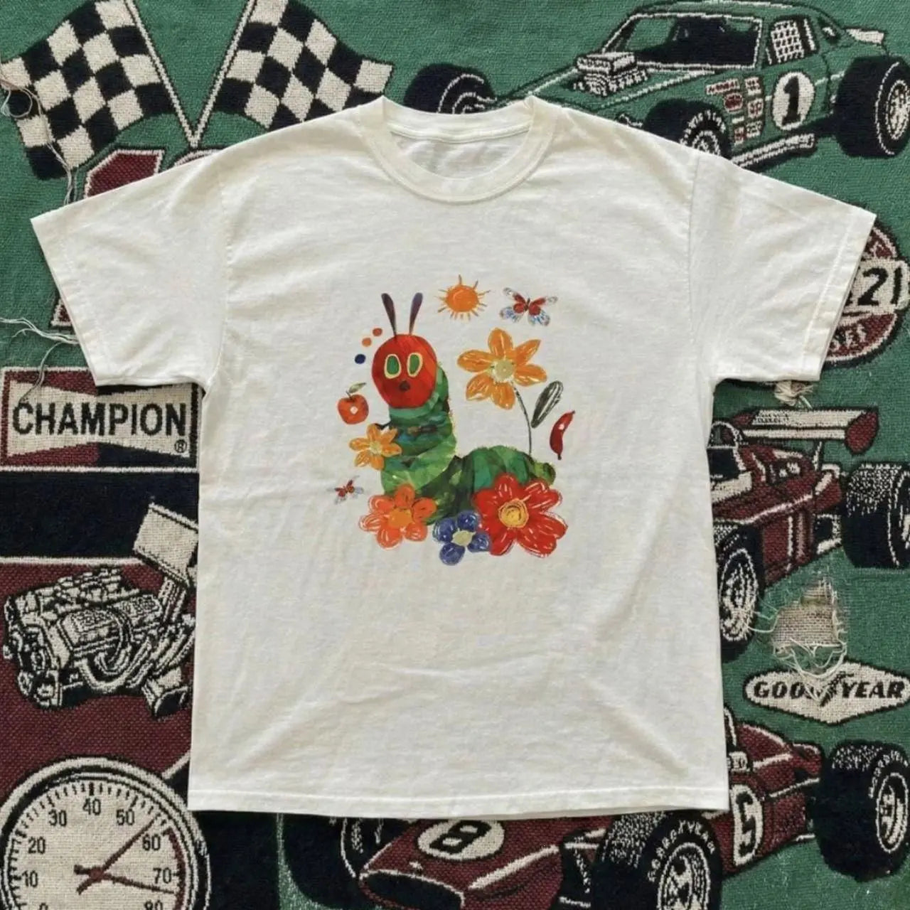 # Retro Caterpillar Floral Graphic Top