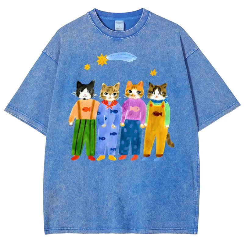 Vintage Watercolor Cats Oversized Washed T‑Shirt Sweatshirt hoodie