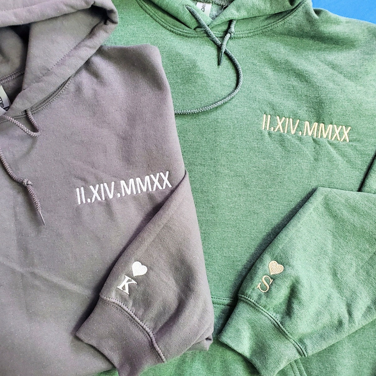 Cute Valentines Day Sweatshirt or Hoodie with Roman Numerals, Custom Embroidered Gift Ideas For Couples