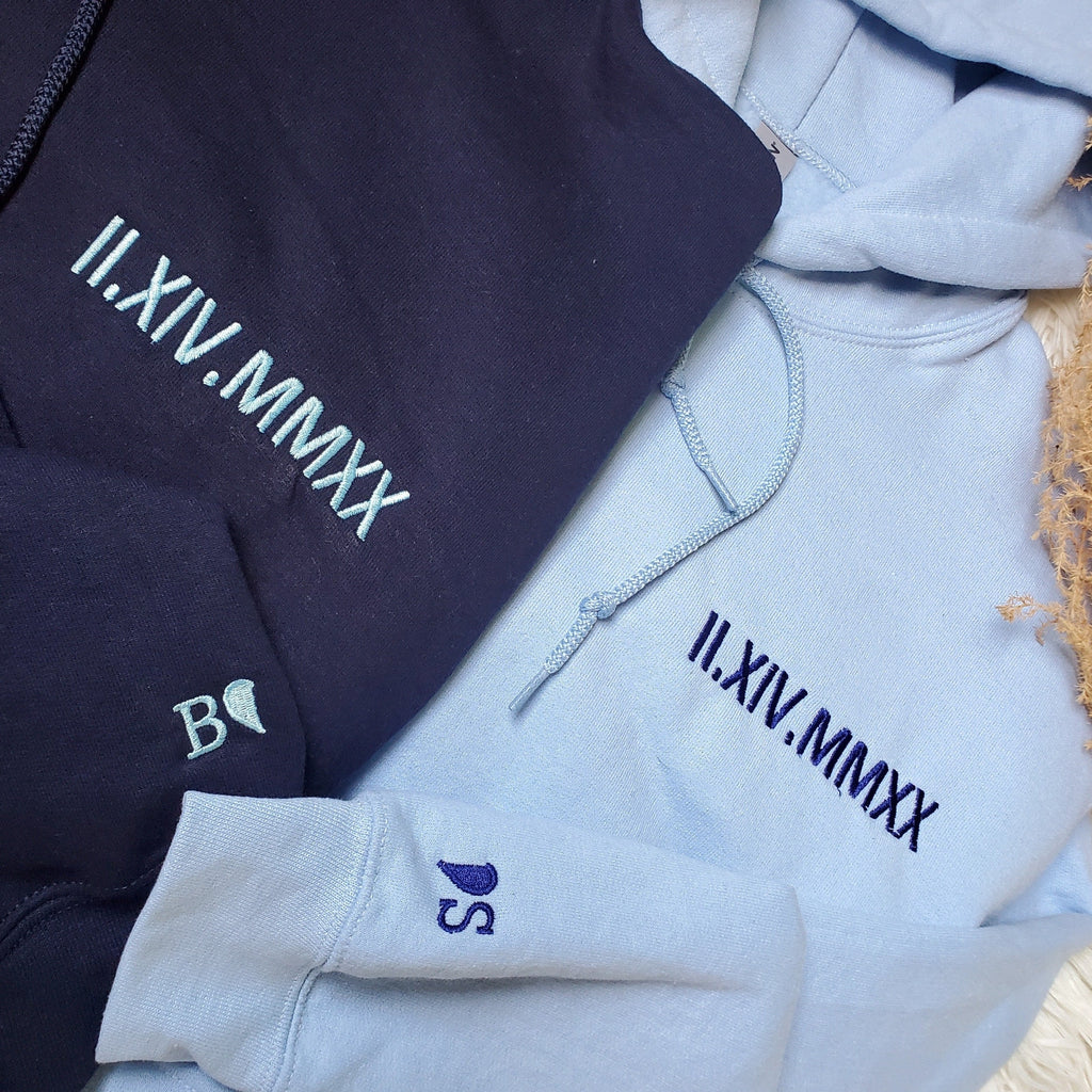Cute Valentines Day Sweatshirt or Hoodie with Roman Numerals, Custom Embroidered Gift Ideas For Couples