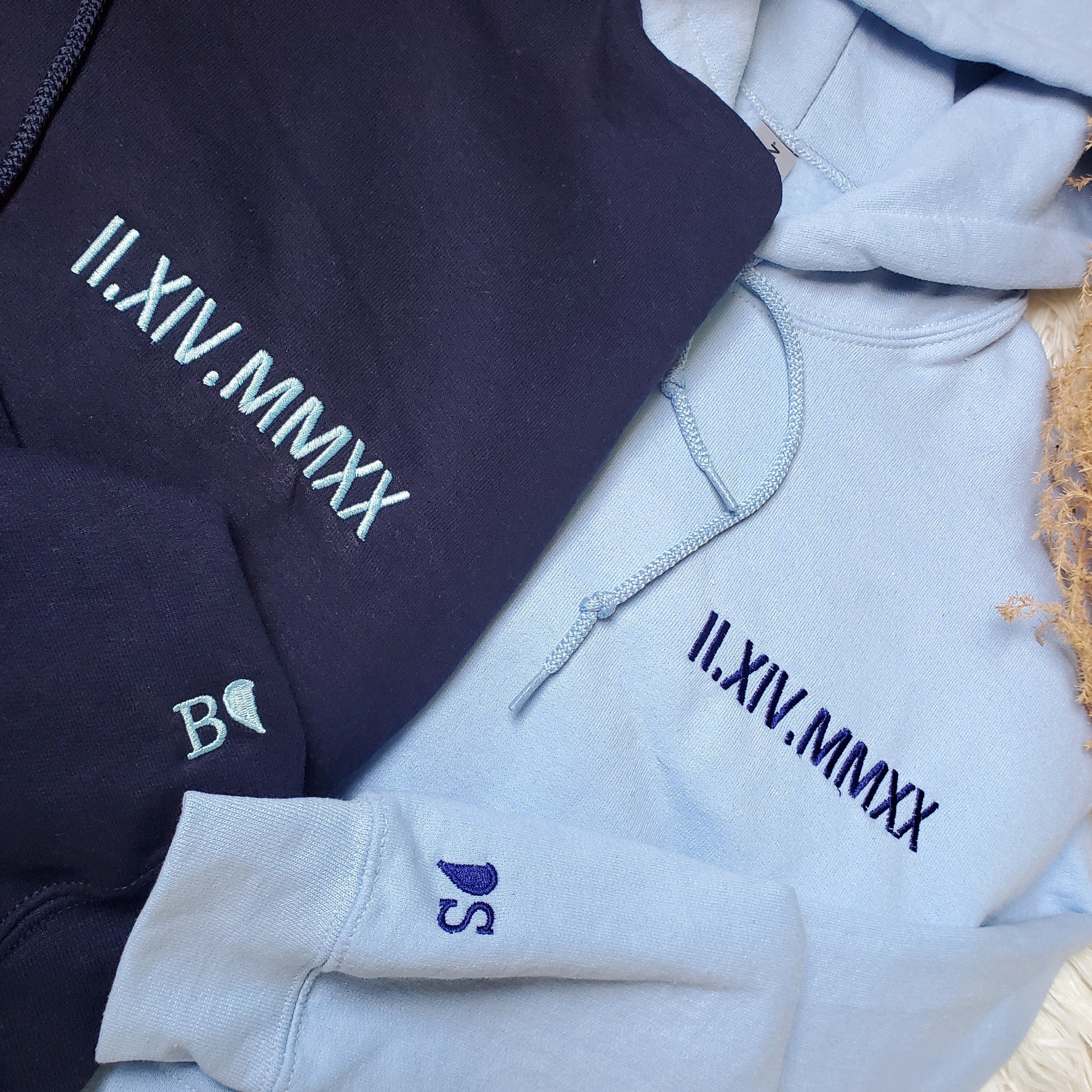 Cute Valentines Day Sweatshirt or Hoodie with Roman Numerals, Custom Embroidered Gift Ideas For Couples