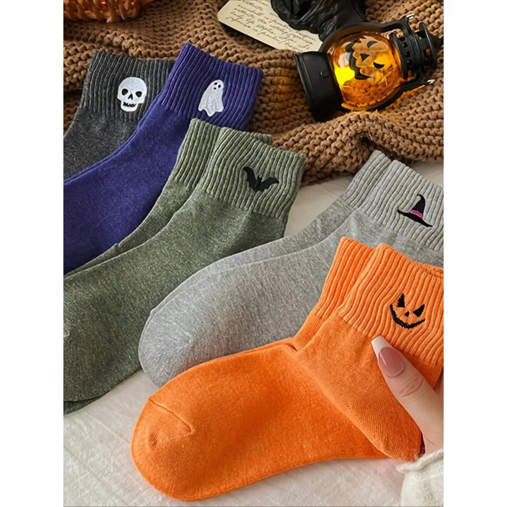 Halloween Embroidered Cotton Socks 5-Pack For Men & Women