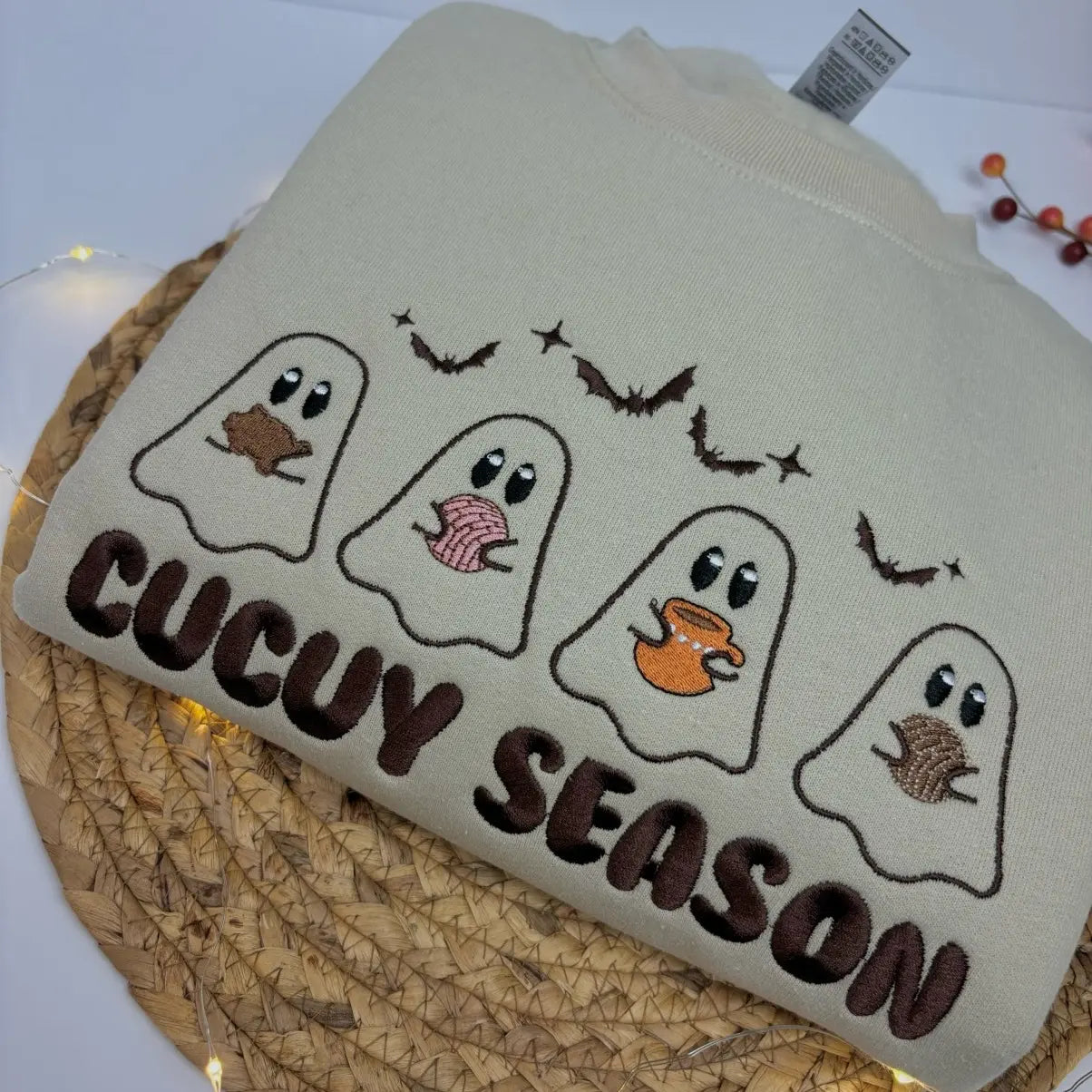 👻 Cucuy Season Ghost Embroidery Halloween Tee/Crewneck/Hoodie