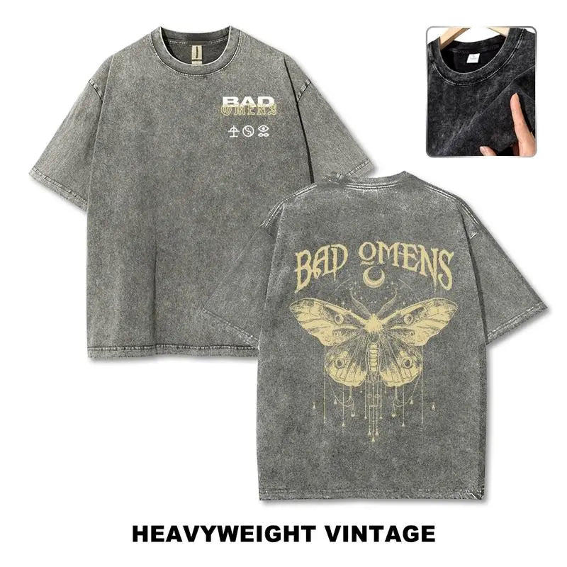 Vintage Washed Bad Omens Moth Tee, Gothic Aesthetic