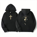 Vintage Jesus Thorn Crown Hoodie, Christian Cross Graphic Hooded Sweatshirt, Religious Streetwear Pullover for Men Women
