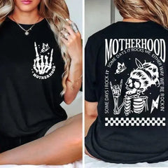 Motherhood Rocks Graphic T-Shirt – Funny Mom Life Skeleton Tee | Cool Mom Streetwear Shirt hoodie