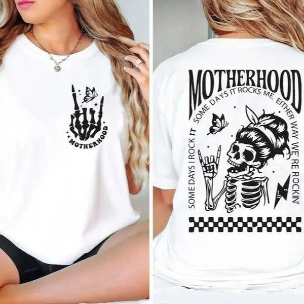 Motherhood Rocks Graphic T-Shirt – Funny Mom Life Skeleton Tee | Cool Mom Streetwear Shirt hoodie