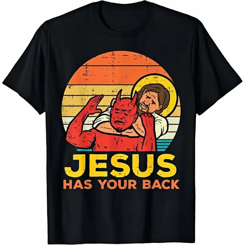 😈 Jesus Has Your Back Funny Retro Tee – Stand Out & Have Fun!