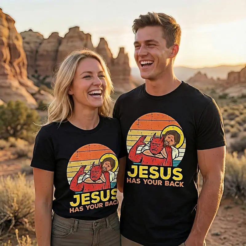 😈 Jesus Has Your Back Funny Retro Tee – Stand Out & Have Fun!