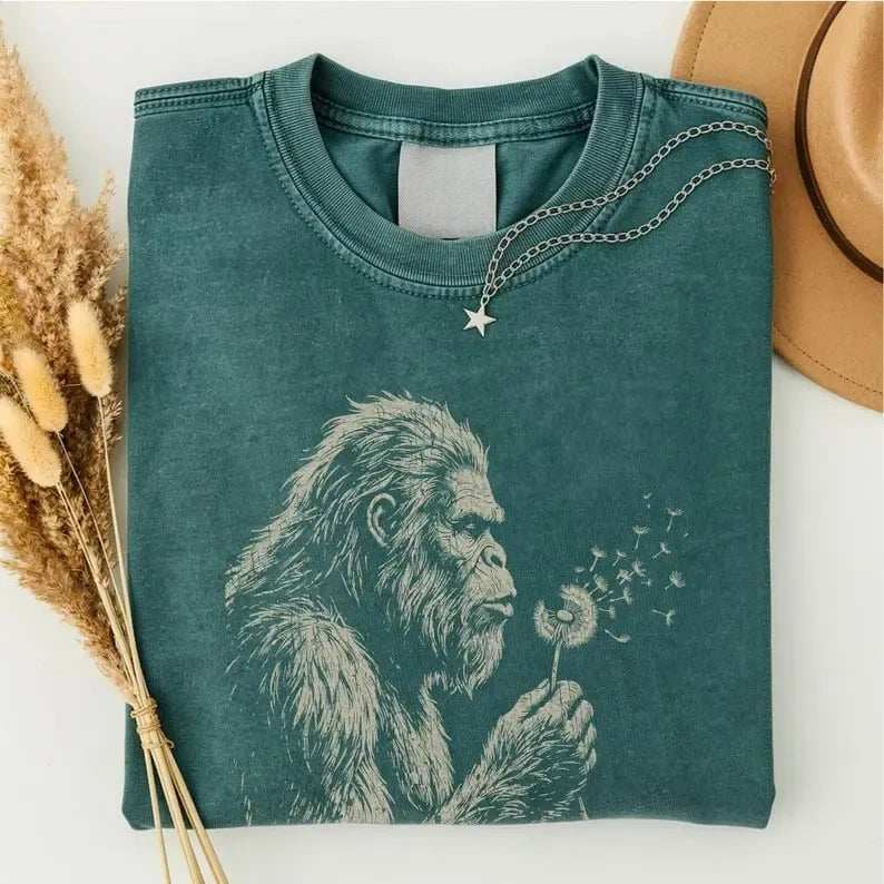 Bigfoot Blowing Dandelion Comfort Colors Vintage Graphic Tee