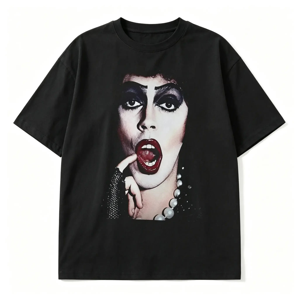 Vintage Dramatic Art Portrait Graphic T-Shirt, Retro Theater Inspired Bold Print Unisex Streetwear Casual Black Tee