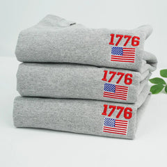 Embroidered 1776 American Flag Sweatshirt or Hoodie – 4th of July Patriotic Apparel