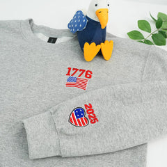 Embroidered 1776 American Flag Sweatshirt or Hoodie – 4th of July Patriotic Apparel