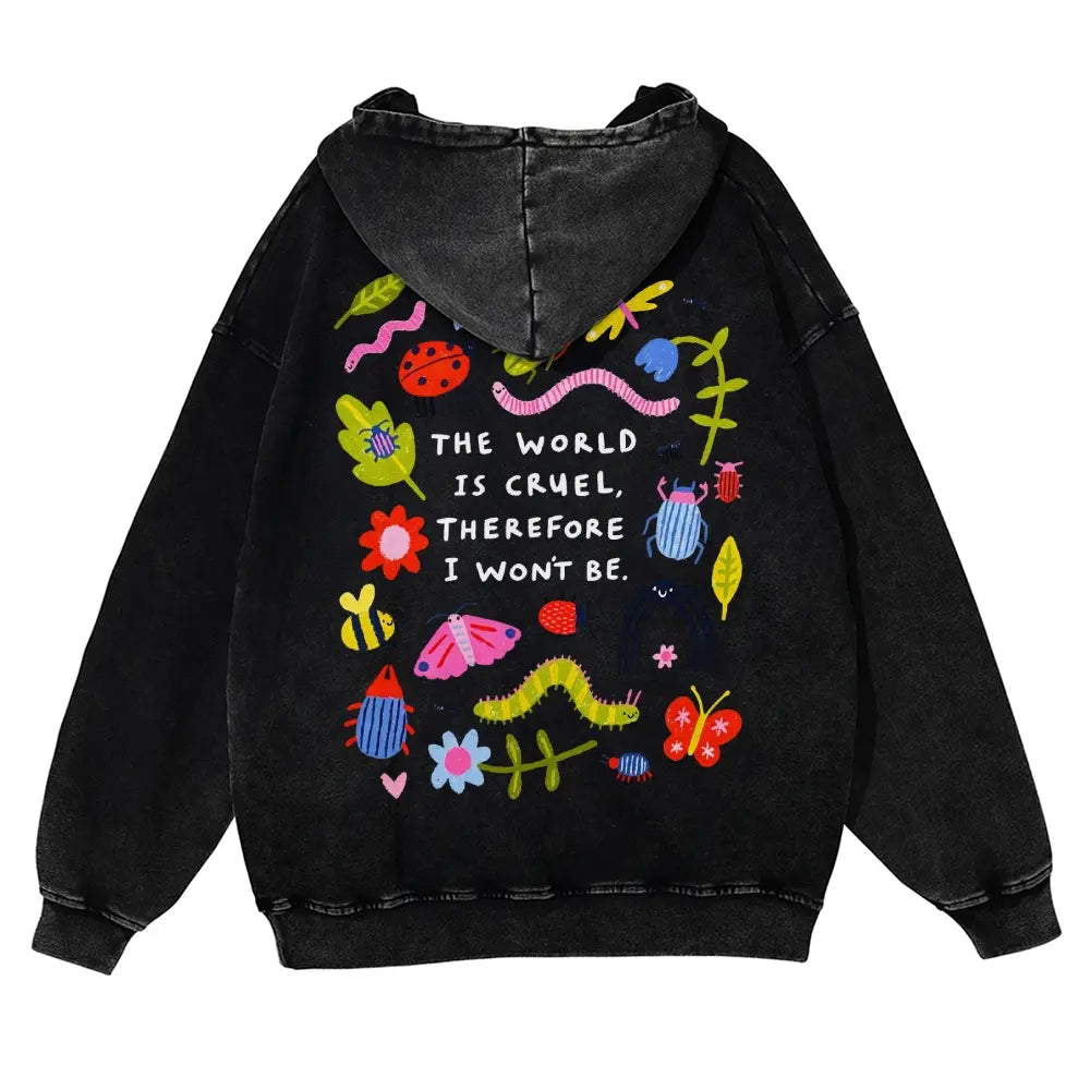 Washed Pink Bug Art Oversized Hoodie