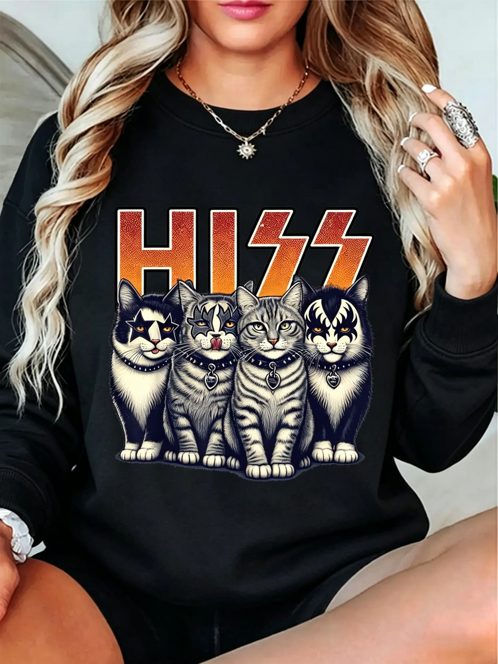 HISS KISS Parody Cat Graphic Sweatshirt & Hoodie | Funny Rock Band Cat Lover Shirt