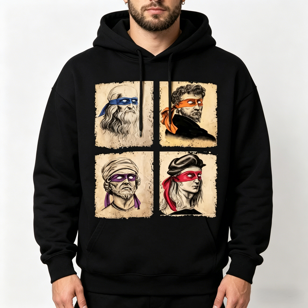 Renaissance Ninja Parody Graphic Crewneck Sweatshirt & Hoodie | Vintage Art Funny T-Shirt