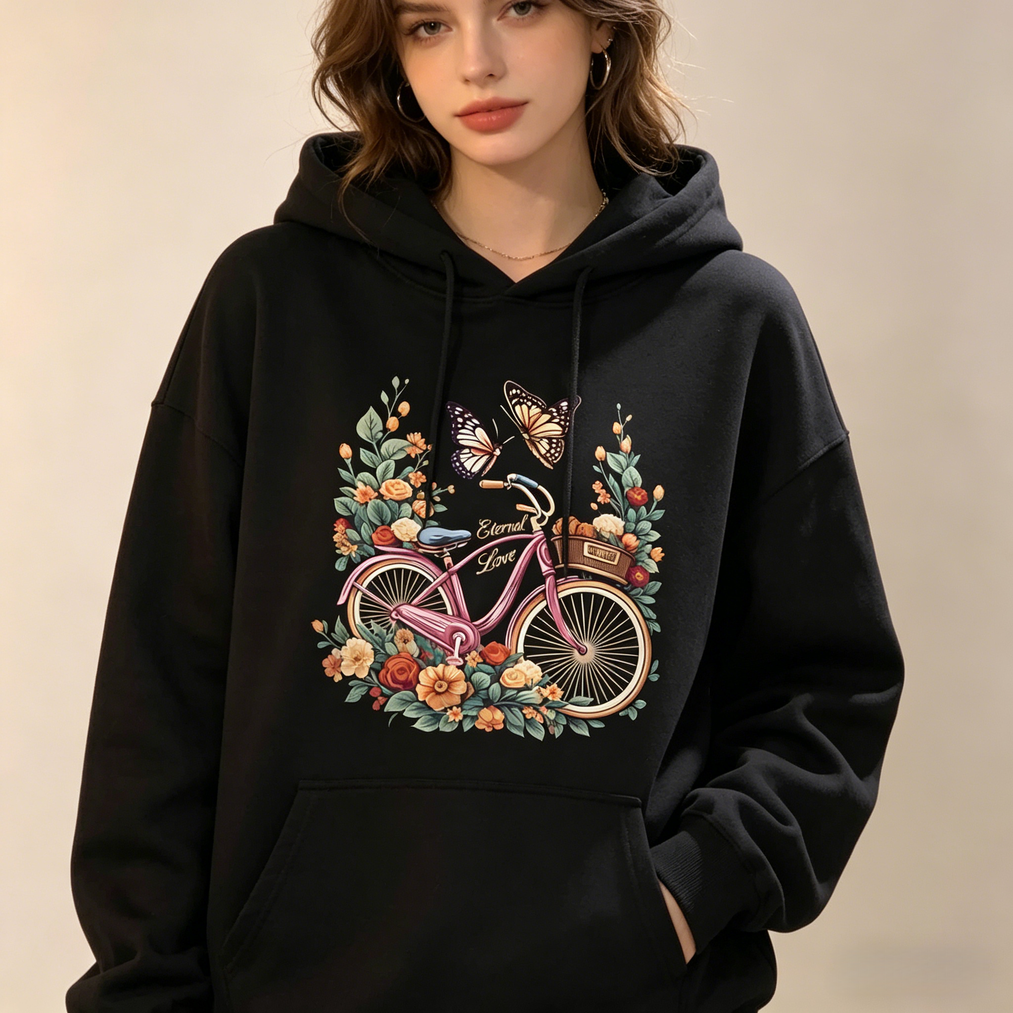 Eternal Love Floral Bicycle Butterfly Graphic Sweatshirt & Hoodie | Vintage Cottagecore T-Shirt