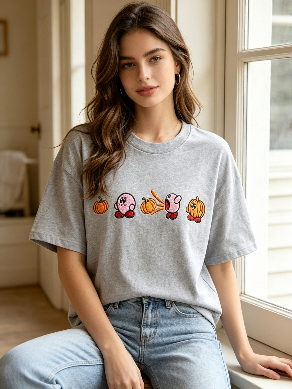 Cute Fall Pumpkin Embroidered Graphic T‑Shirt Sweatshirt hoodie