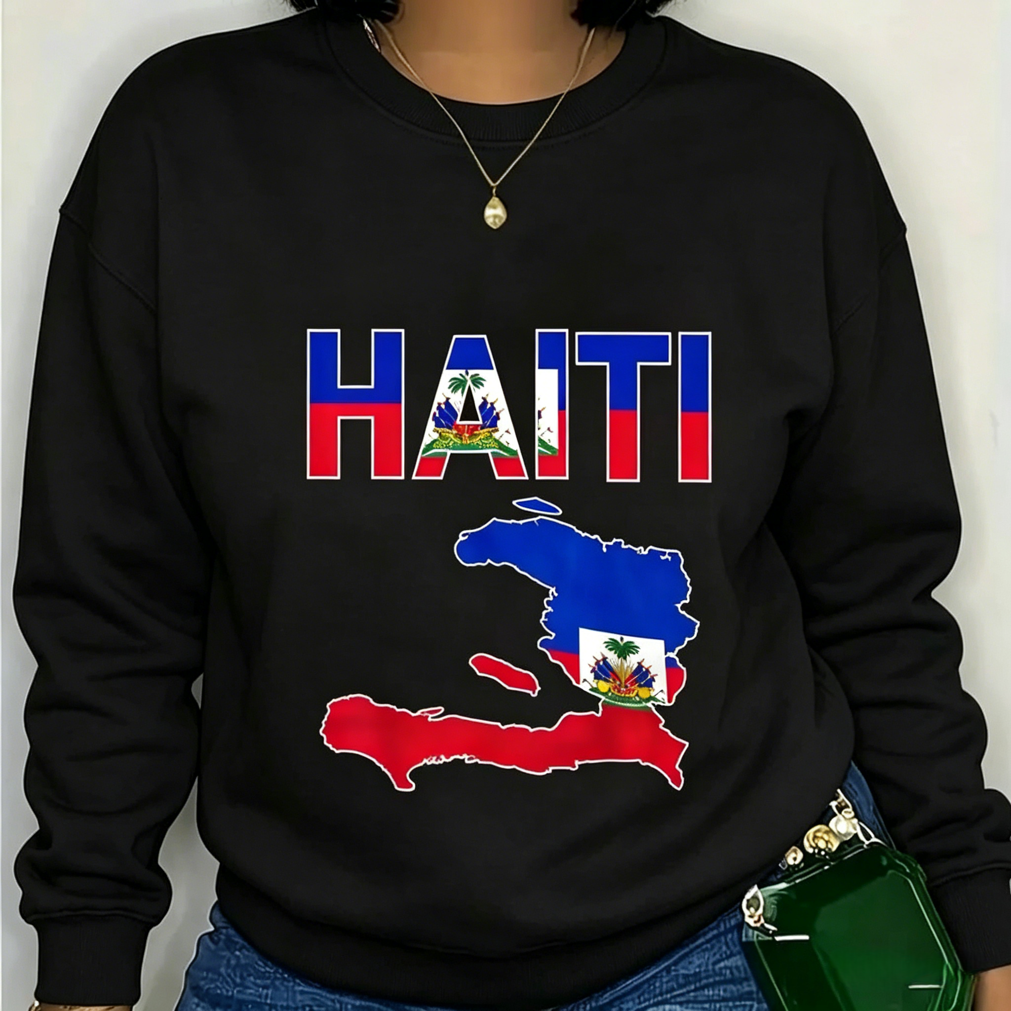 Plus Size Haiti Flag & Map T-Shirt, Haitian Pride Tee, Patriotic Caribbean Heritage Shirt for Women, Black Casual Top
