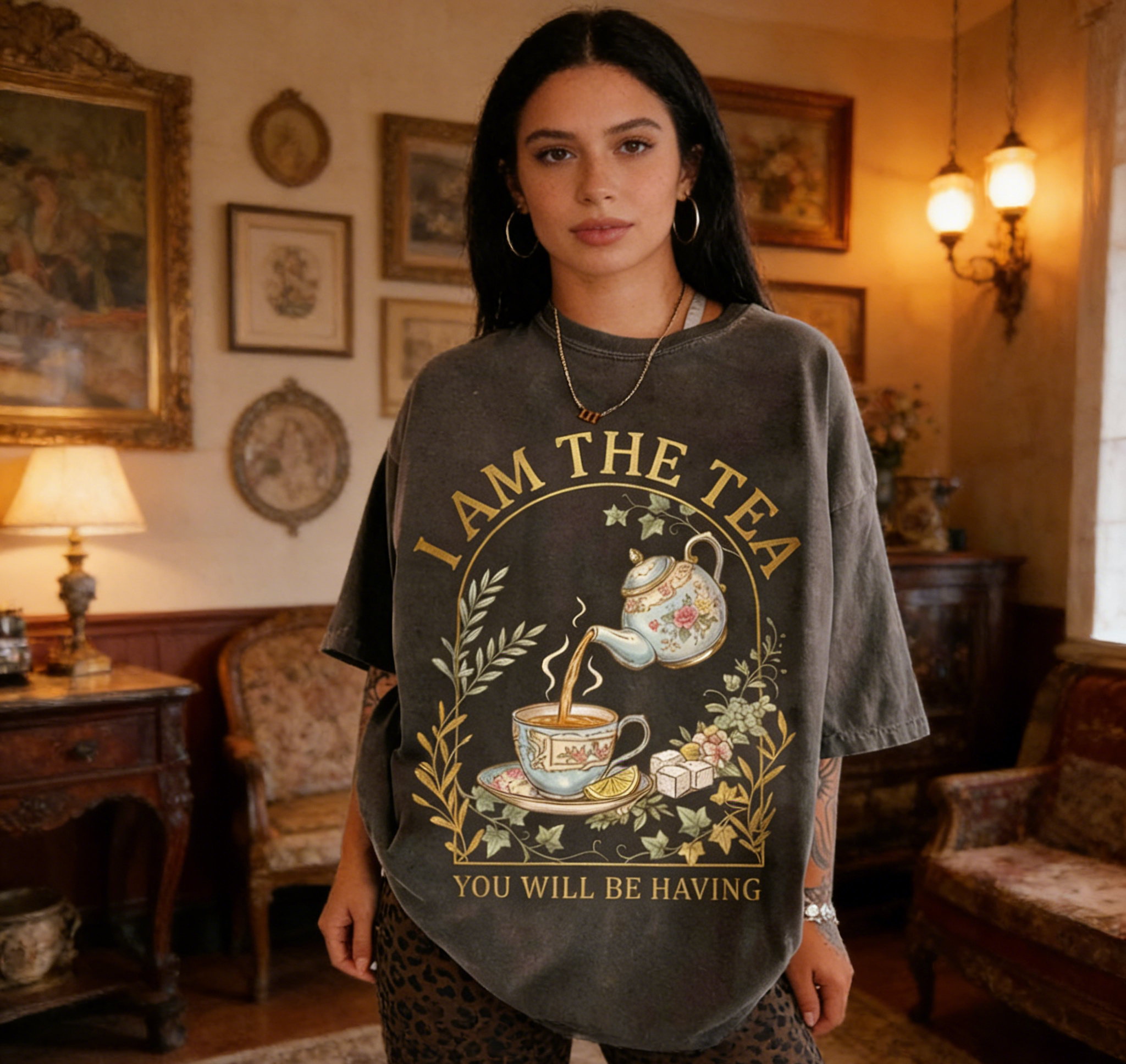 I Am The Tea Vintage Graphic T-Shirt hoodie sweatshirt for Women – Funny Aesthetic Cute Casual Tee hoodie sweatshirt