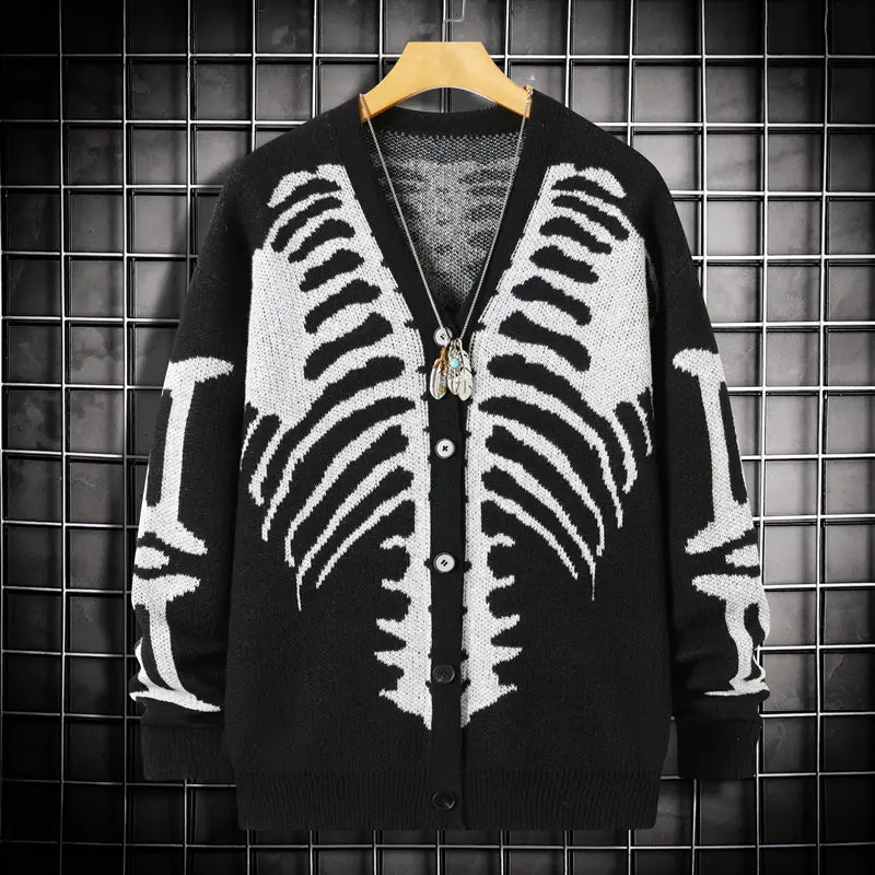 Skeleton Ribcage Jacquard Knit Button Cardigan