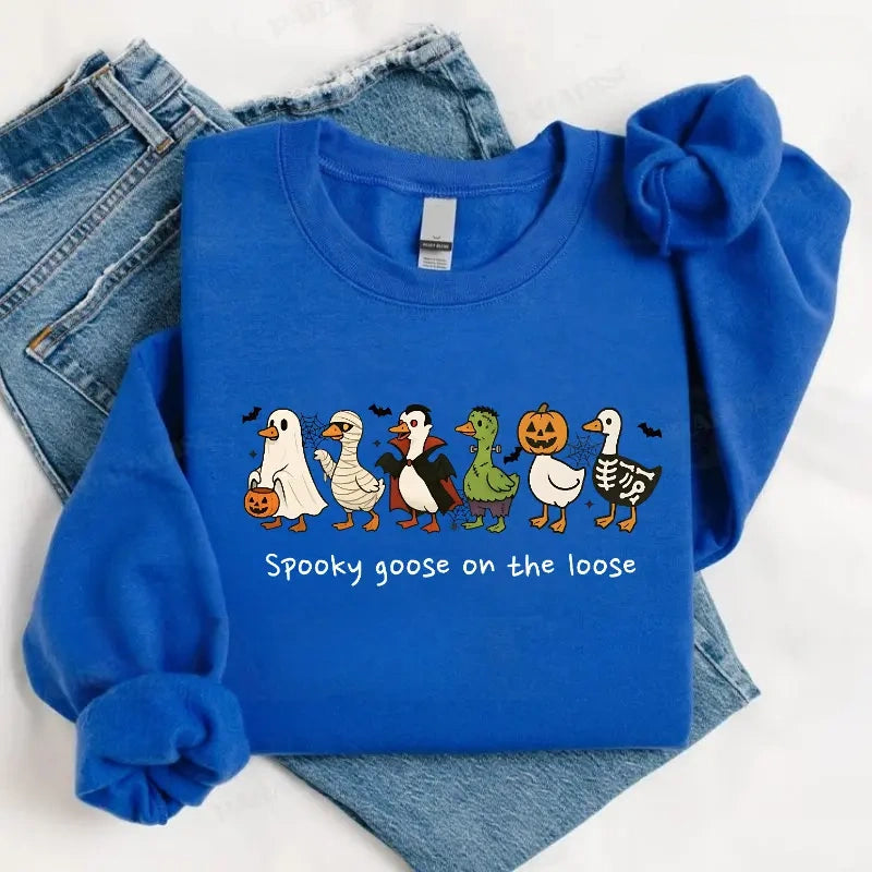 Spooky Goose On The Loose Embroidered Halloween Crewneck Sweatshirt t-shirt hoodie