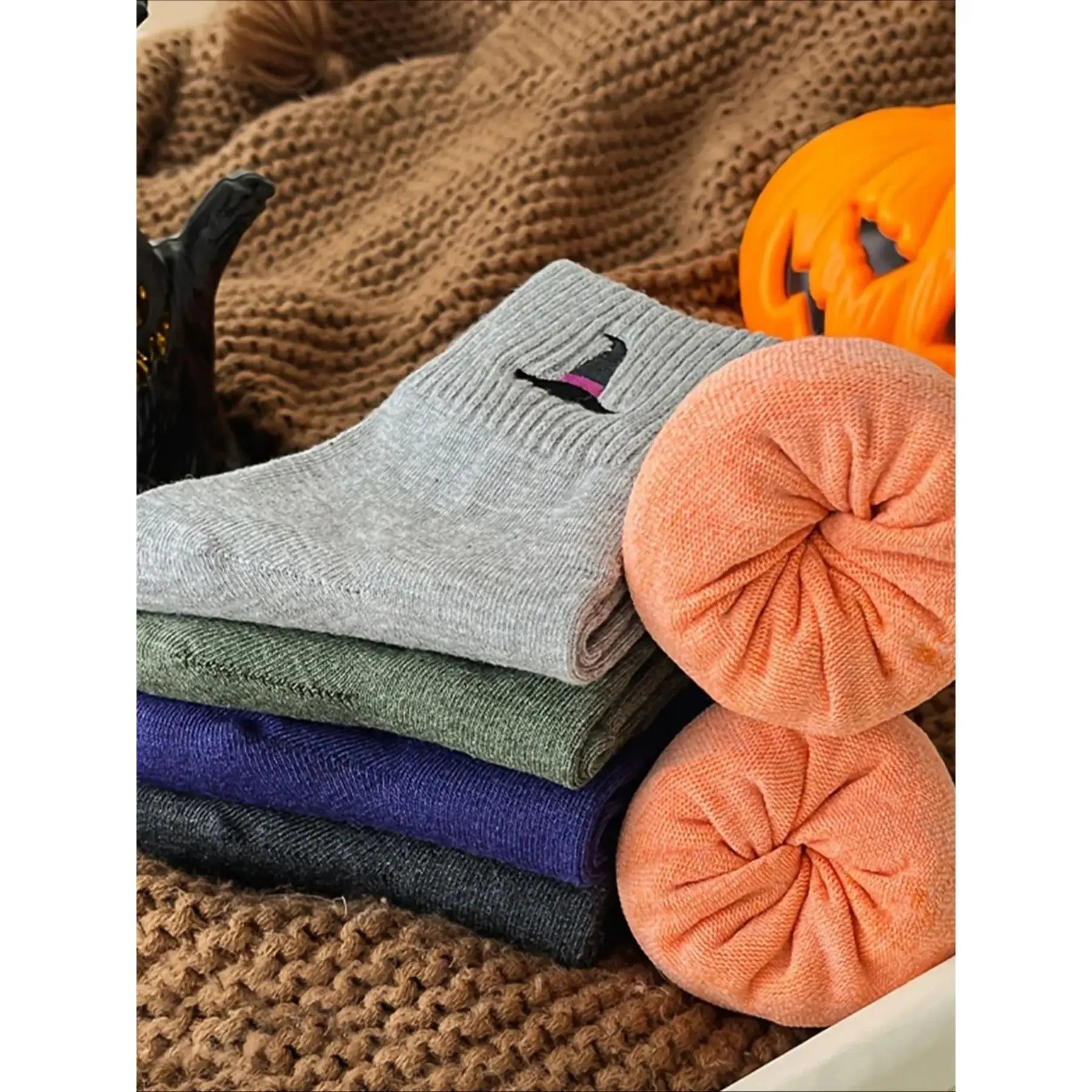 Halloween Embroidered Cotton Socks 5-Pack For Men & Women
